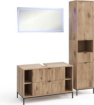 Vicco Juego De Muebles De Ba&ntilde;o De 3 Piezas Eliza, Roble Vikingo, 3 Partes, Vicco