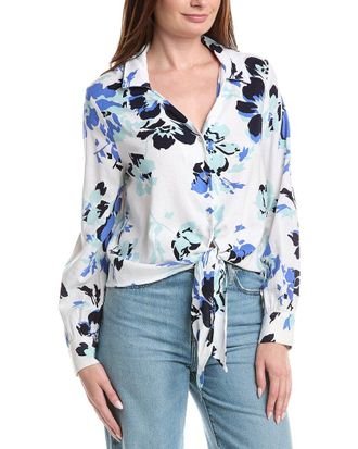 Ellen Tracy Tie Front Linen-Blend Shirt