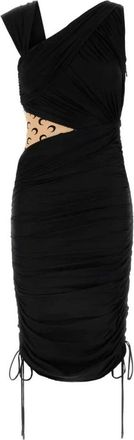 Marine Serre Gedrapeerde Jersey Jurk - Dames - Feestkleedjes - Zwart - M - Nylon - Kleedjes