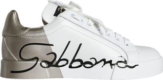 Dolce & Gabbana White Gold Portofino Low Top Leather Sneakers Womens Shoes (Pre-Owned)