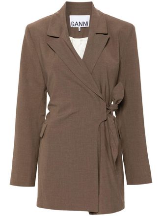 Ganni knot-belt wrap blazer - Brown
