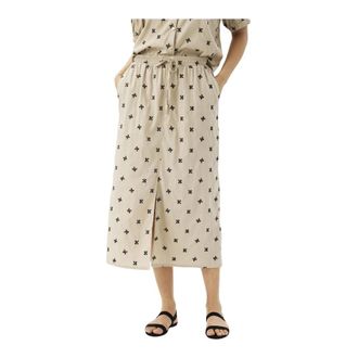 In Front Feminine Skirt with Print and Elastic Waist - female - IN FRONT - Midi Skirts - Beige - M - Skirts