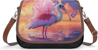 Generic Roseate Spoonbill Butterfly1 Crossbody Bag Womens Handbag PU Message Bags Shoulder Purse with Adjustable Strap