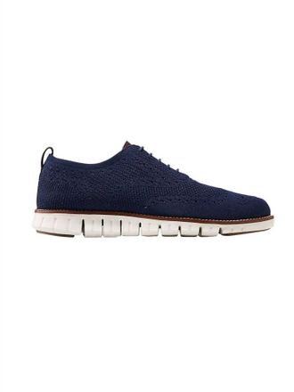 Cole Haan Mens Zerogrand Wingtip Oxford In Marine Blue Knit/ivory