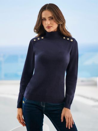 Heine Strickpullover HEINE Pullover, Damen, Gr. 34, blau (marine), 100% Baumwolle, unifarben, Pullover Strickpullover