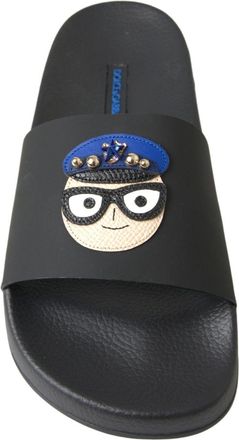 Dolce & Gabbana Womens Black Slides Sandals Beach Saint Barth Shoes Leather Top