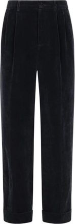 Valentino Washed Cotton-Linen Velvet Pants - Heren - Straight fit broeken - Blauw - L - Broeken