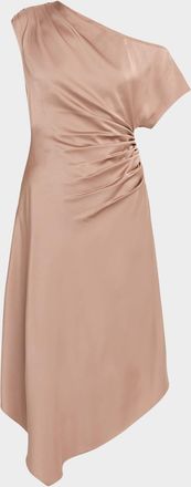 Aidan Mattox Draped One-Shoulder Crepe Back Satin Midi Dress