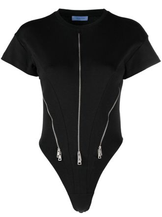MUGLER Body met korte mouwen en ritsdetail - Zwart