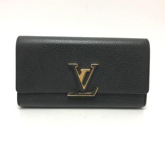 Louis Vuitton Black Leather Long Wallet (Bi-Fold) (Pre-Owned)