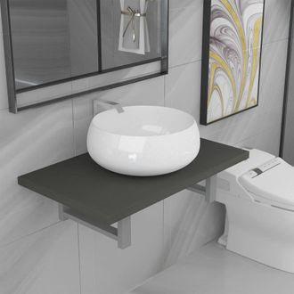 Berkfield Home Two Piece Bathroom Furniture Set Ceramic Grey