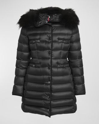 Moncler Hirma Hooded Shearling Long Down Jacket