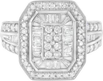 House of Brilliance Silver 3/4 Cttw Round and Baguette Diamond Cathedral Ring at Nordstrom, Size 7