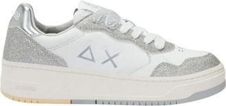 Sun 68 Sneakers, female, White, 5 UK, White Leather Trainers with Glitter Accents