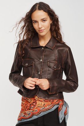 Pilcro Marine Shrunken Faux Leather Jacket