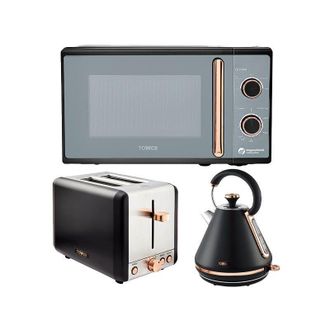 Tower Cavaletto Black 1.7L Pyramid Kettle, 2 Slice Toaster & 20L Microwave Set