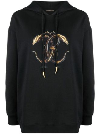 Roberto Cavalli monogram-print drawstring hoodie - Black