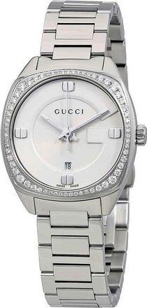Gucci GG2570 White Dial Stainless Steel Diamond Ladies Watch YA142506