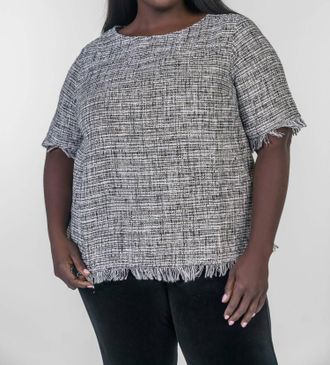 Mar&eacute;e Pour Toi Tweed Fringe Blouse In Black Tweed