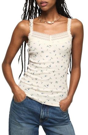 Lucky Brand Lace Trim V-Neck Tank in Cream Floral at Nordstrom, Size Xx-Large