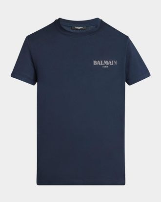 【BALMAIN】ロゴ入りコットンジャージークロップドTシャツ Balmain stretch cotton T-shirt with embroidered embossed