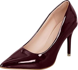 Generic Wine Womens Casual Pumps with Pointed Toe and Slim Heel for Comfortable and Stylish Occasions