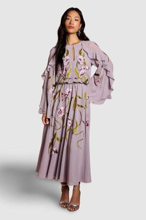 Coast Embroidered Tiered Chiffon Midi Dress in Mauve at Nordstrom, Size 4