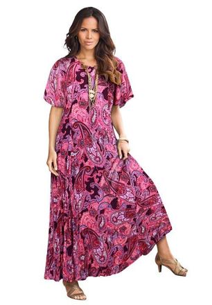Roaman's Plus Size Hand Crinkled Flutter-Sleeve Maxi Dress in Raspberry Mixed Paisley at Nordstrom, Size 36P
