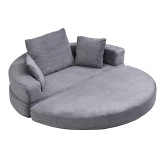 Urban Meuble Sof&aacute; cama plegable ovalado en pana gris con cojines