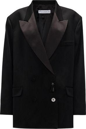 J.W.Anderson double-breasted contrasting-collar blazer - women - Wool/Viscose - 10 - Black