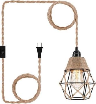OEM L&aacute;mpara De Ara&ntilde;a Enchufable, L&aacute;mpara De Ara&ntilde;a R&uacute;stica De Cuerda De C&aacute;&ntilde;amo, L&aacute;mpara De Comedor, Con Cable De 1,8 M, Color Gris