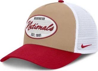 Nike Washington Nationals Rise Nike Mens MLB A-Frame Trucker Adjustable Hat in Brown | NB1F0JOTWTL-G3T