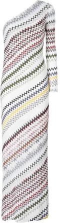 Missoni lange jurk met &eacute;&eacute;n schouder en visgraatpatroon