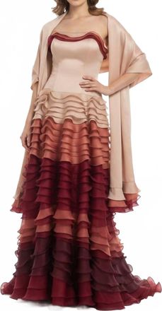 Isabel Sanchis Strapless Tiered Evening Gown With Wrap In Multicolor