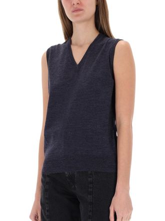Maison Margiela Wool V-Neck Vest - Blue