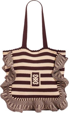 Sandro Striped crochet bag in Ecru /Brown at Nordstrom, Size Medium