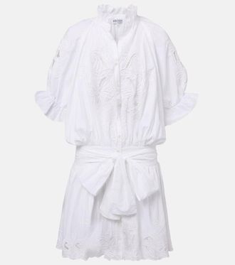 Juliet Dunn Embroidered cotton poplin minidress