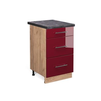 Vicco Mueble Bajo De Cocina Fame-line, Rojo Burdeos Alto Brillo, 50 Cm, Et Antracita Vicco
