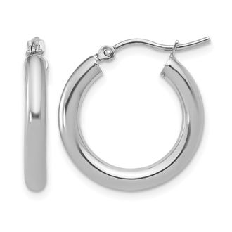 Diamond2Deal 10K White Gold Polished Hinged Hoop Earrings