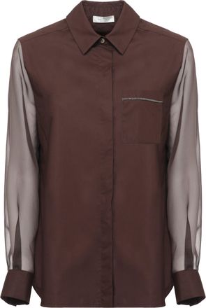 PANICALE Brown Cotton Silk Sheer Sleeve Shirt