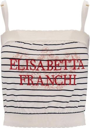 Elisabetta Franchi Gestreept Mouwloos Topje - Dames - Tops zonder mouwen - Beige - XS - Tops