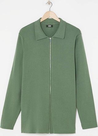 Jacamo Green Cotton Knitted Zip Through Shirt