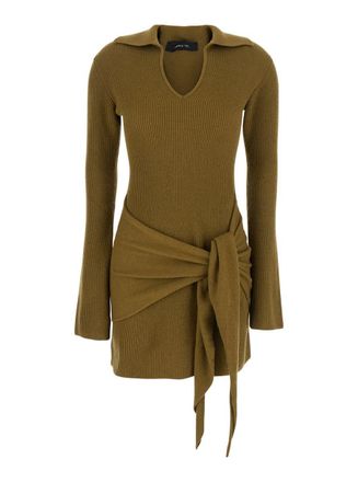 Federica Tosi Green Dress With Front Neckline And Knot Design In Cashmere Blend Woman