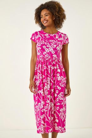 Roman Floral Print Midi Stretch Dress