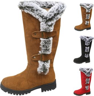 Generic Womens Buckle Boots Womens Fleece Lined Winter Boots Outdoor Warm Boot Chunky Low Heel Boot Non Slip Walking Booties Ankle Padded Bootie Soft Thick Bo