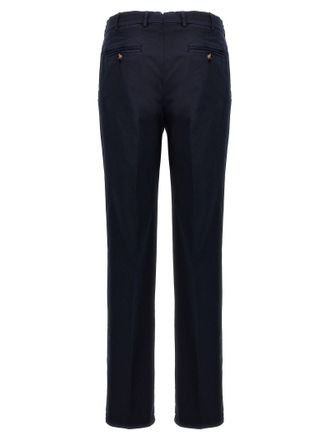 Brunello Cucinelli Flat-Front Cotton Trousers - Navy