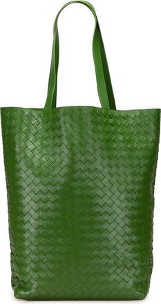 Bottega Veneta Pre-owned Womens Woven Leather Tote Bag - Dark Green - One Size