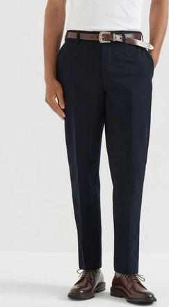 Brunello Cucinelli Cotton and virgin wool gabardine Italian fit trousers in Blue at Nordstrom, Size 44