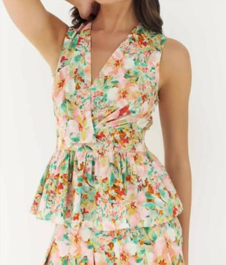 Hutch Chance Sleeveless V-Neck Top In Azalea Garden