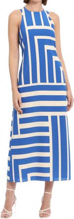 Donna Morgan Quincy Geometric Print Maxi Dress In Royal Blue/cream